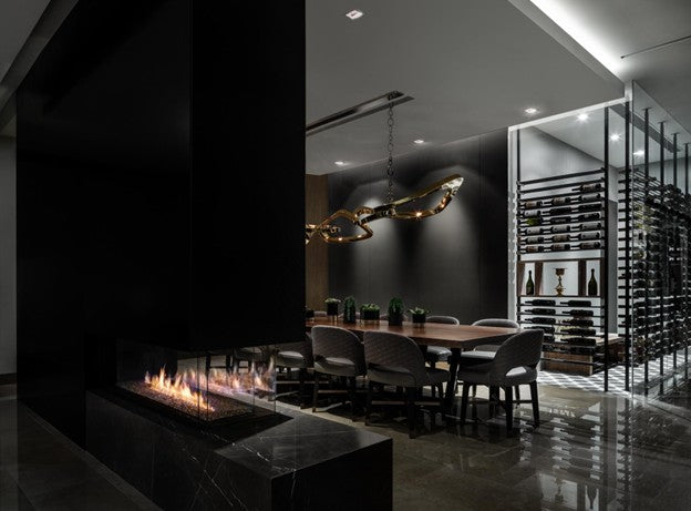 Glass Wine Display in a Large Home Kitchen