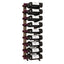 two row wooden and metal wine rack holding 18 bottles of wine on a white background