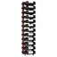two row wooden and metal wine rack holding 24 bottles of wine on a white background