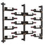 Wine rack with multiple bottles of wine on a white background