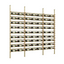 Metal wall Wooden wine rack holding multiple bottles of wine on a white background