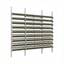 Metal wall Wine rack with multiple shelves holding wine bottles on a white background